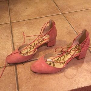 Sam Edelman Coral/Pink Lace up block heel shoe